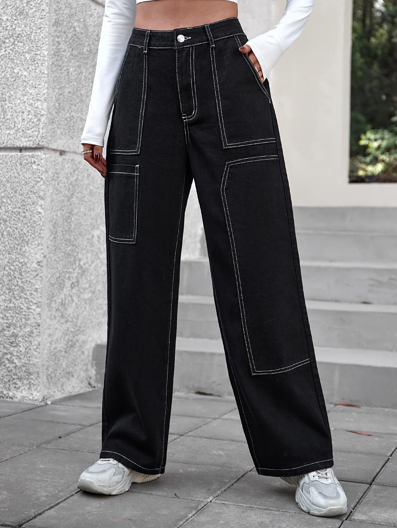 

Women s European & American INS Casual Loose Wide-Leg Denim Pants for Autumn XL чёрный