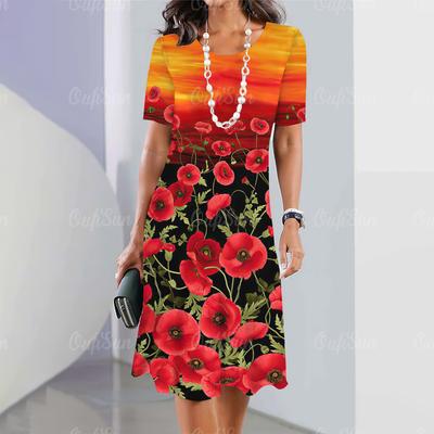 Novos vestidos femininos com estampa floral, vestido elegante de verão, vestidos femininos de manga curta, roupas grandes da moda