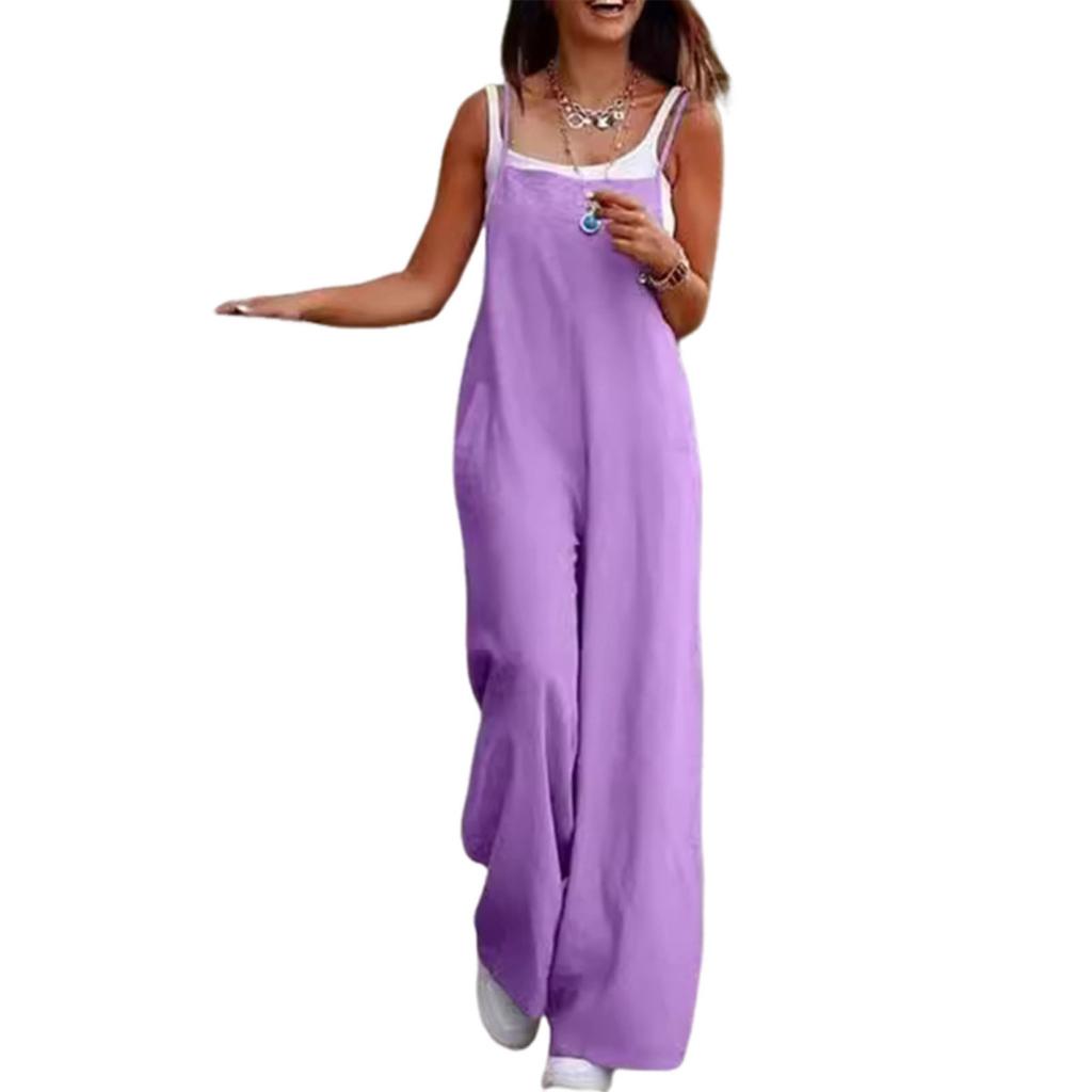 Yousheng Lady Jumpsuit Collarless Spaghetti Strap Backless Sleeveless Loose Wide Leg Full Length Overalls Casual Daily Wear Outfit
