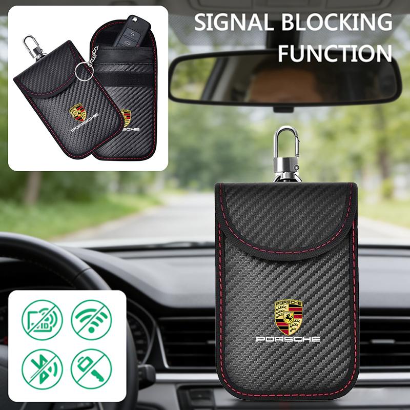 BMGB9 Pouzdro na klíče od auta Taška blokující signál Kapsa stínící RFID pro Porsche 718 Cayenne Panamera 911 Macan Taycan Cayman Boxster Samolepka