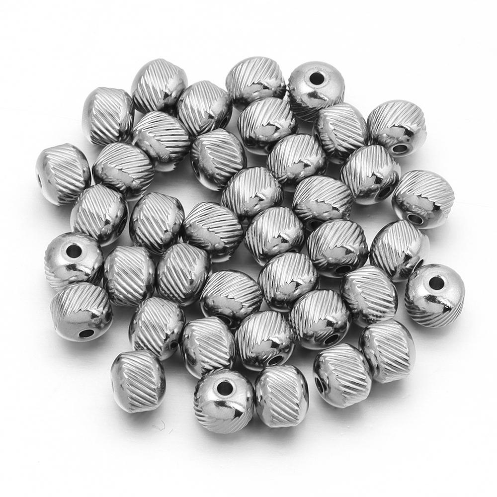 40pcs/lot 4 6 8mm Stainless Steel Beads Streaks Shape Spacers Loose Round Beads For DIY Jewelry Making Accessories Findings