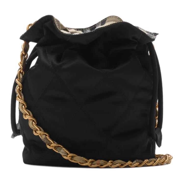 Burberry Horseshoe Drawstring Shoulder Bag With Brushed Metal Hardware Women Shoulder Bag Black 81184491