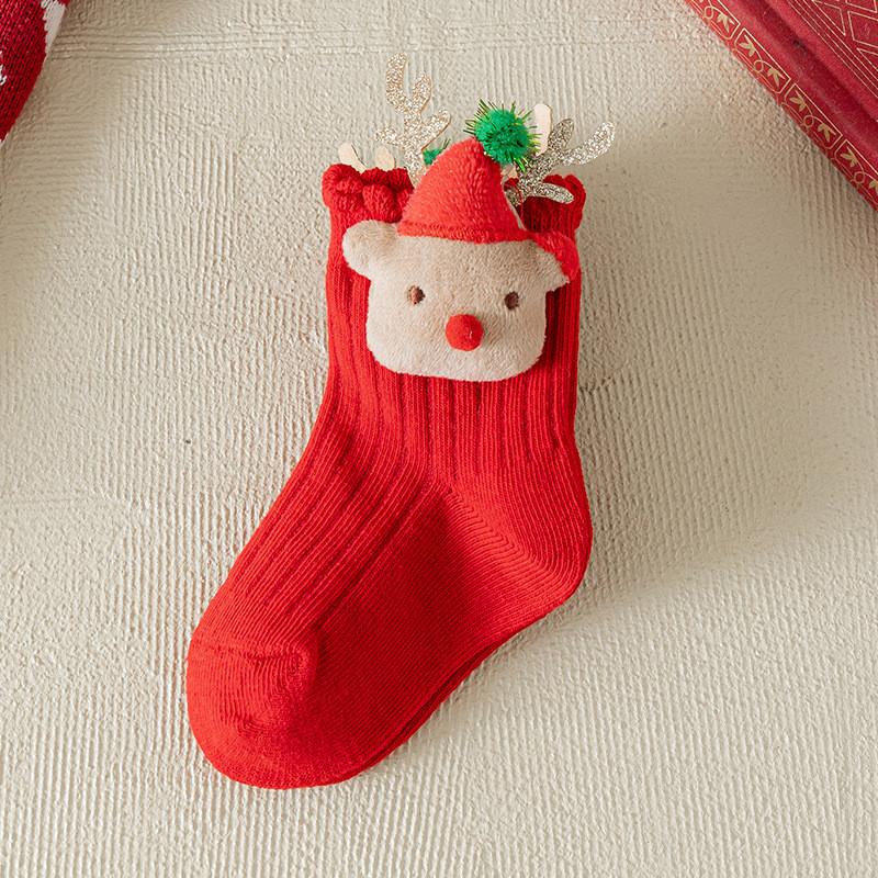 Children Bow Santa Claus Elf Deer Red Green Socks Christmas Kids Girls Princess New Year Autumn Winter Warm Leg Protection Socks