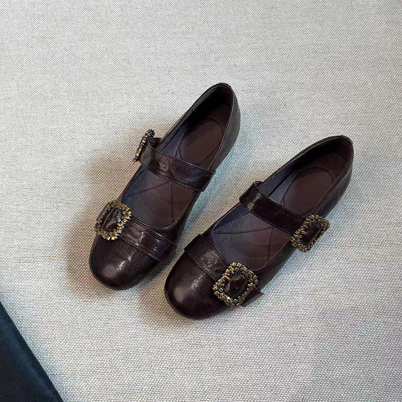 

Версия из овчины~ ретро дизайн из кожи маленькие туфли-лодочки с металлической квадратной пряжкой, с неглубоким вырезом, на плоской подошве, туфли Мэри Джейн для женщин 40 коричневый