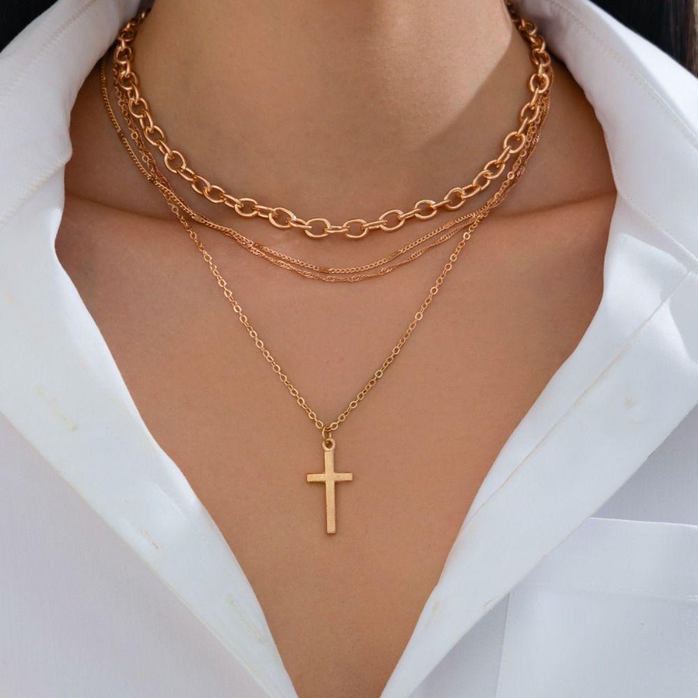 Adjustable Vintage Cross Choker Thin Chain Multi Layer Prayer Necklace  Jewelry Accessories