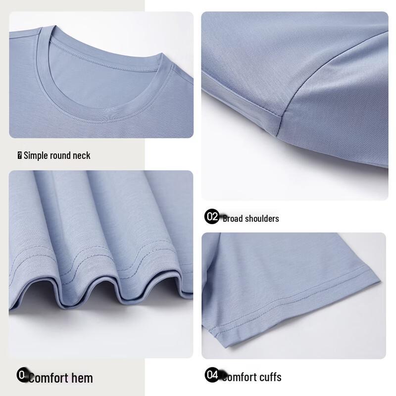 Hengyuanxiang Men's Ice-Feel Mulberry Silk Blend Round Neck T-Shirt