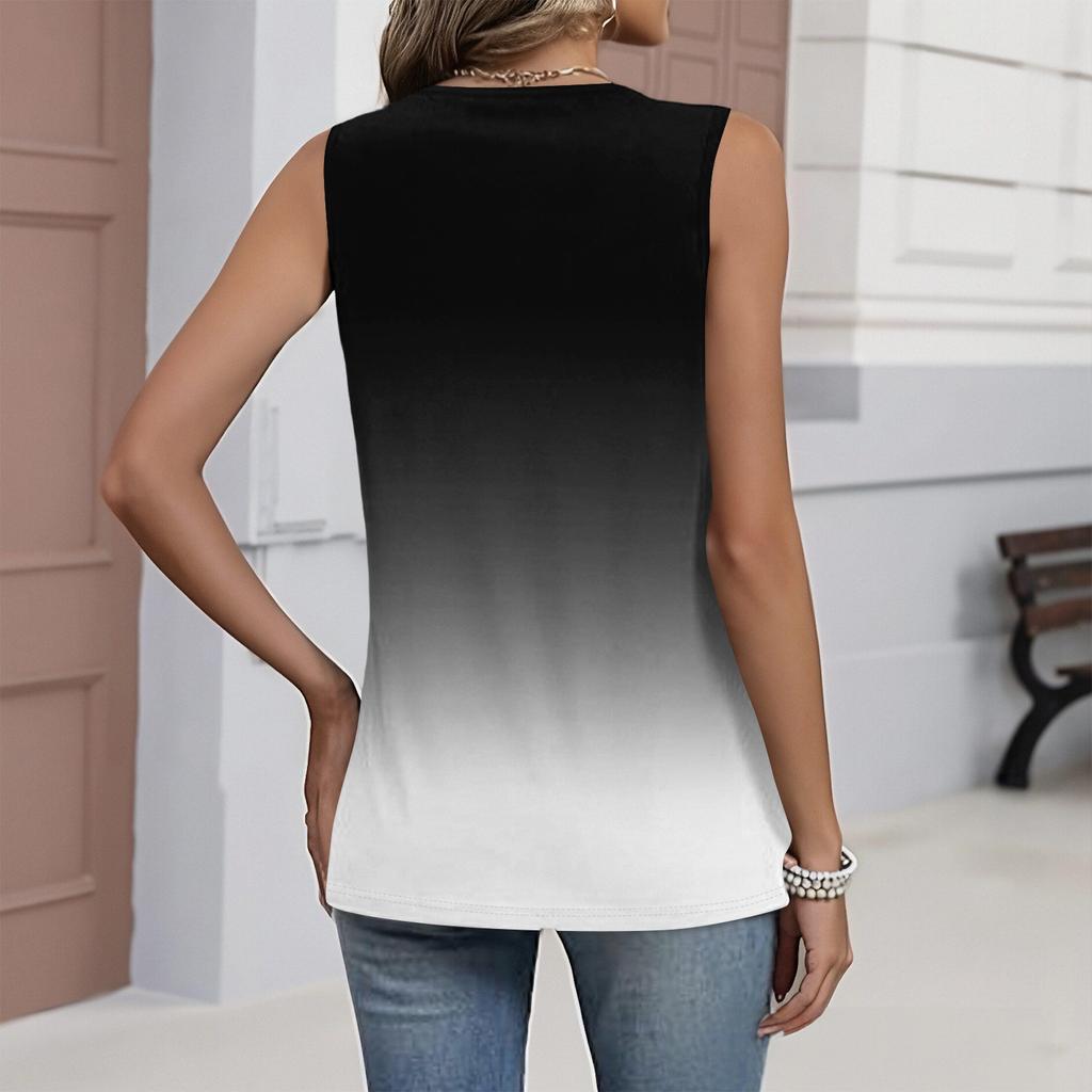 Modische Ärmellose Weste für Damen mit Falten, V-Ausschnitt, Bindeband-Farbverlauf, Lockerer Schnitt, Fließendes Sommeroberteil