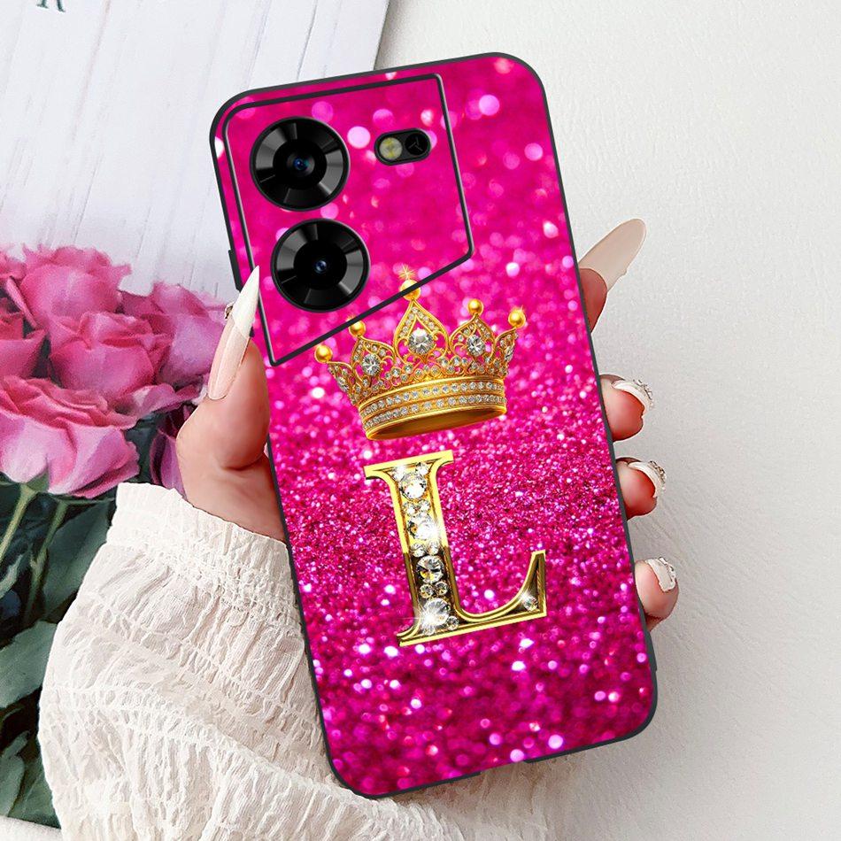 For Tecno Pova 5 LH7n / Pova 5 Pro LH8n Fashion Crown Letter Phone Case For Tecno Pova5 5Pro 5G Black Silicone Soft Cases Bumper