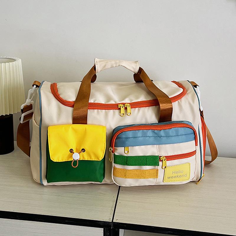 Contrasting color leisure sports fitness bag women's large-capacity portable messenger luggage bag light and short-distance business travel bag men
