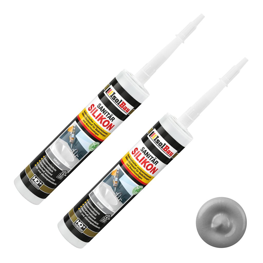 IsolBau Sanitary Silicone Gray Sanitär Silikon 2 x 300ml