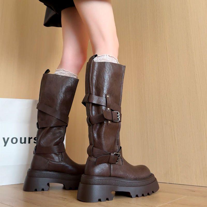 2025 Women's High-Top Over-the-Knee Knight Boots – Versatile Buckle, Thick-Soled, Autumn Style