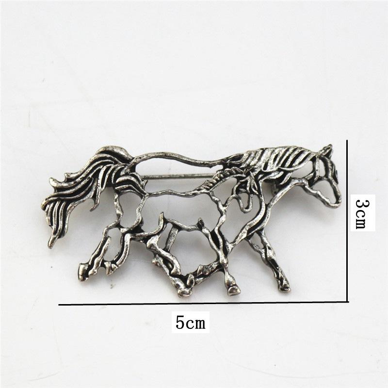 Fashion Antique Silver Openwork Alloy Horse Pony Brooch Animal Pin Brooch Unisex Corsage Badge Clothing Suit Jewelry Accessories