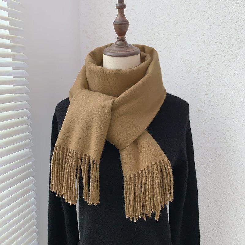 Imitation Cashmere Scarf Women's Autumn and Winter Warm Thickened Women's Winter Solid Color Monochrome Fringed High-end Shawl