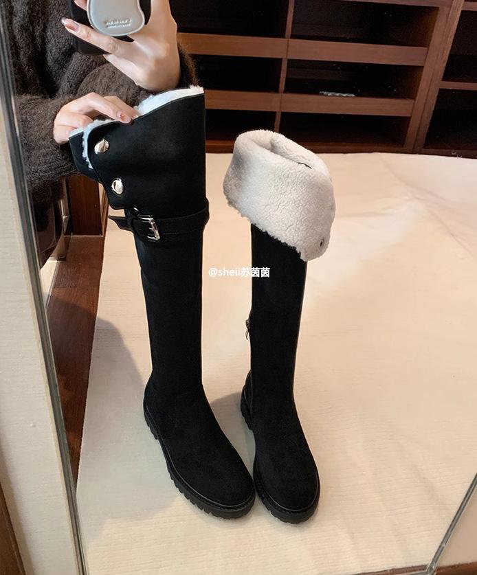 

Lamb wool Su Yinyin same knee boots women s autumn and winter thick-soled boots thickened velvet cotton boots warm snow boots 40
