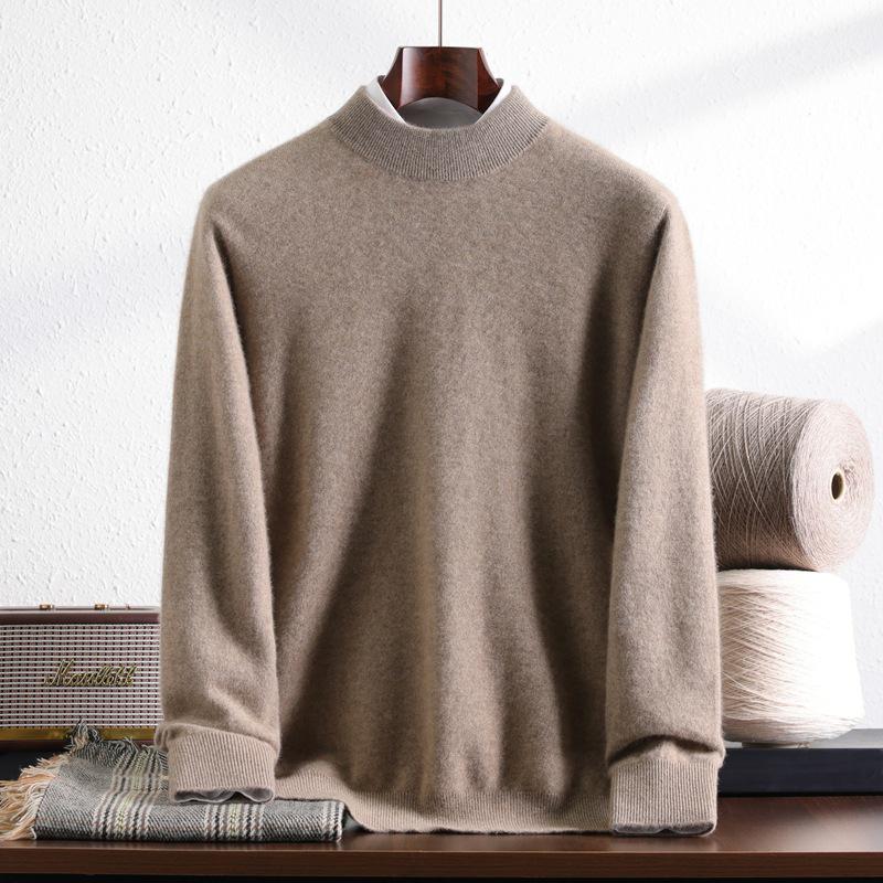Men's 100% Pure Mountain Half-Cashmere High Neck Knit Sweater - Thickened for Autumn/Winter
