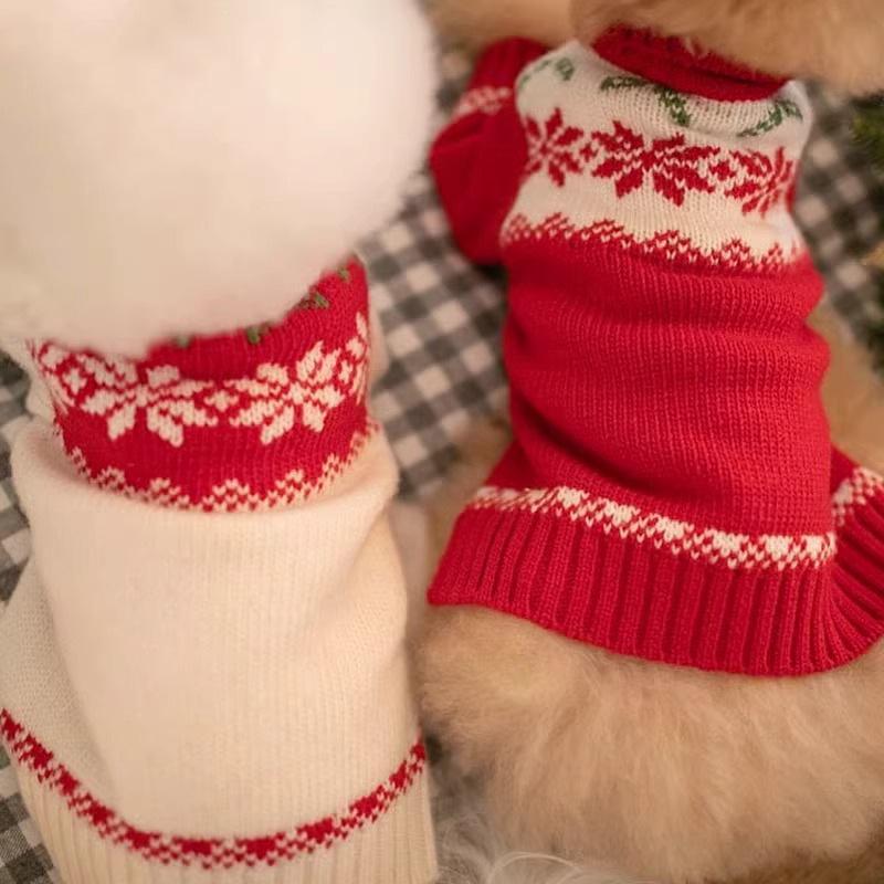 Puppy Dog Sweater Teddy Bigbear Small Dog Cat Two Feet Knit Autumn Winter Snowflake Christmas Pet Clothing