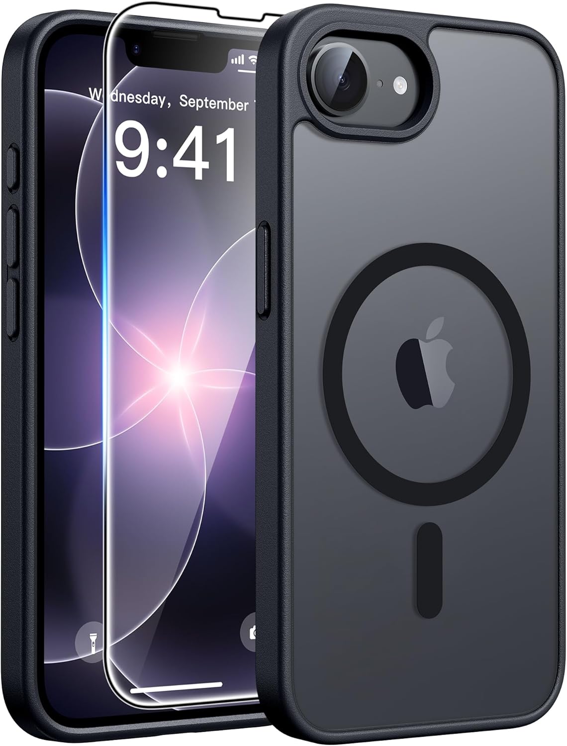 

For iPhone 17e/16e Phone Case with Magnetic Translucent Matte Cases with [Screen Protector] Shockproof Protective Phone Cover - iPhone 16e чорний