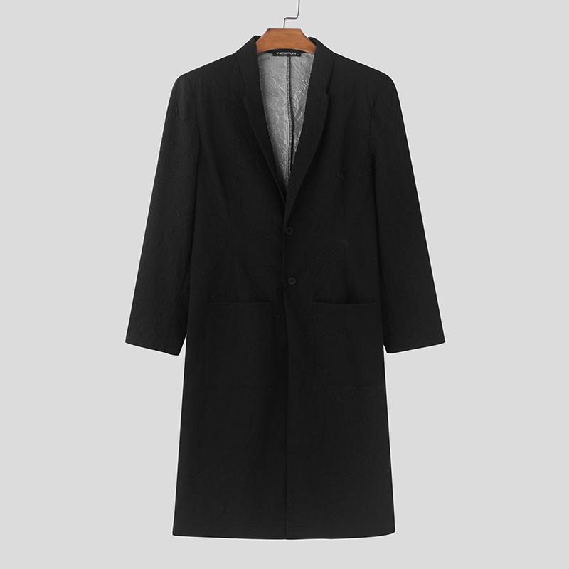 

INCERUN Мужские весенне-осенние длинные пальто с одной пуговицей и текстурой S чёрный