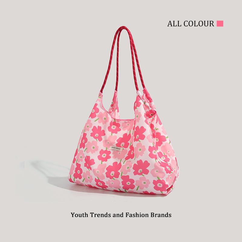 Small Fresh Broken Flower Canvas Bag Fashionable Versatile Messenger Tote Bag Large Capacity Student Book Bag