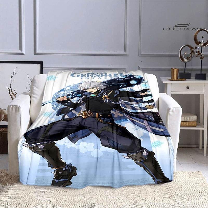Deka Genshin s kresleným potiskem flanelová měkká a pohodlná deka rozkládací pohovka, kterou musíte mít jako dárek k narozeninám