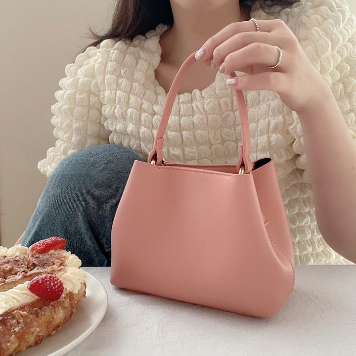 Erdbeerrosa Mini Crossbody Bucket Bag - Koreanischer Stil Damenhandtasche