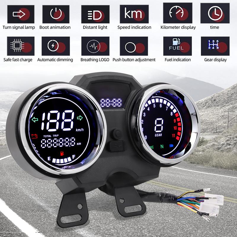 Motorcycle LCD Speedometer Digital Meter Board Tachometer Waterproof trument Cluster Indicator Voltage For Suzuki GN125