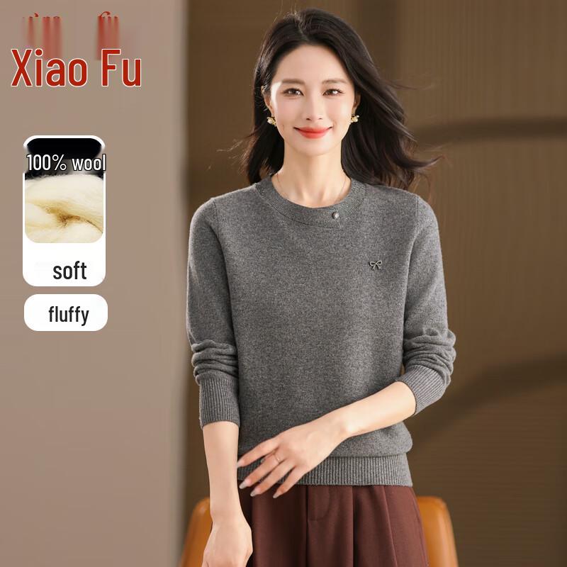 

Xiaofu Elegant Women s Pure Wool Round Neck Sweater XL