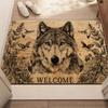 "WELCOME" Wolf Print Doormat, Non-Slip Washable Rug for Indoor Outdoor, Entryway, Living Room, RV & Home Decor