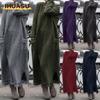 Fashion Autumn Winter O-Neck Long Sleeve Solid Color Print Casual Dresses