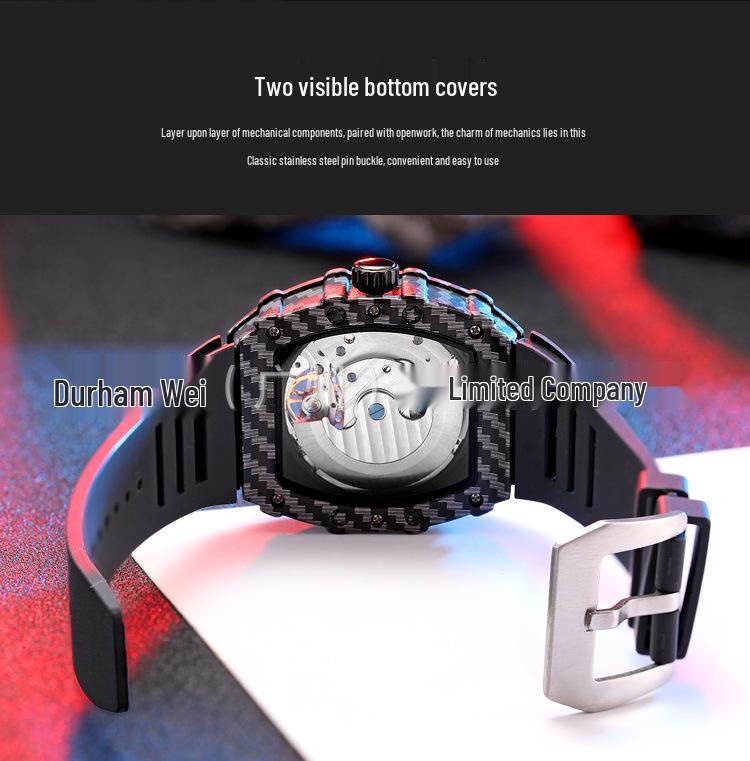 Durham Weida Herren Tonneau Skelett Tourbillon Automatikuhr mit Kautschukarmband.