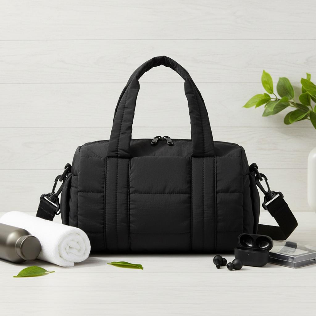 Women Nylon Quilted Duffle Bag with Adjustable Strap Crossbody Bags for Sports Travel