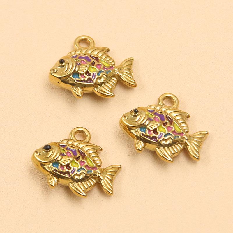 Ocean Style Colorful Enamel Koi Fish Stainless Steel Pendants for DIY Necklace and Bracelet Charms