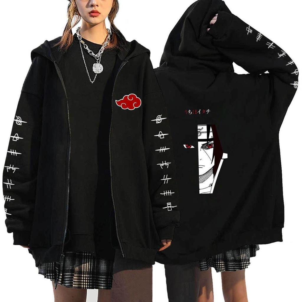 Naruto Men's Cardigan Hooded Sweatshirt Uchiha Itachi Anime Men Women Streetwear Harajuku Akatsuki Hoodies Sweatshirt Clothes