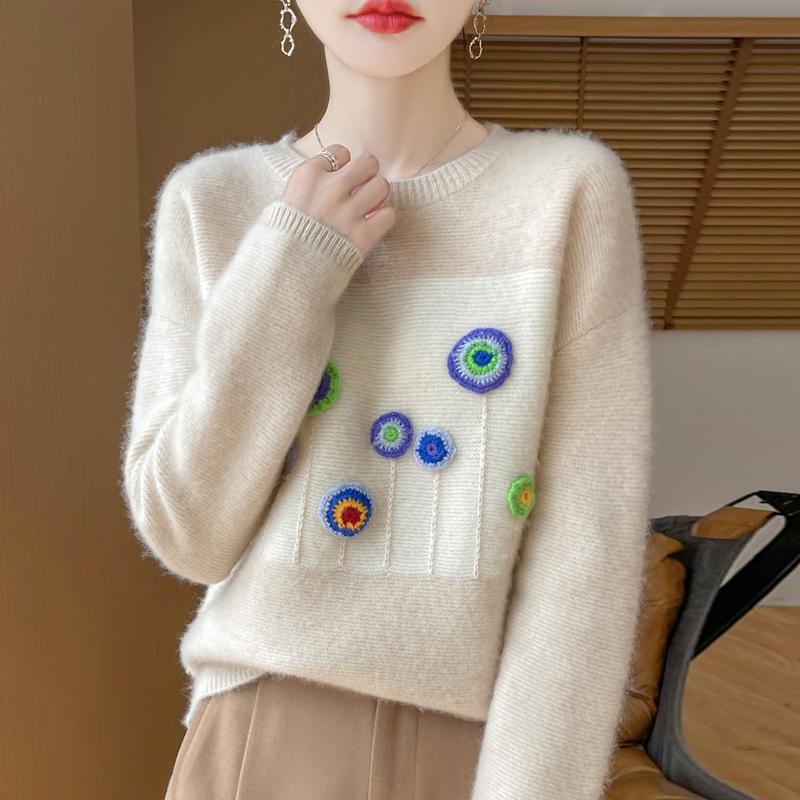Women's Cashmere Sweater Qinghe Cashmere 30% Cashmere 70% Wool Women's Autumn and Winter Thick Cashmere Pullover Soft and Warm