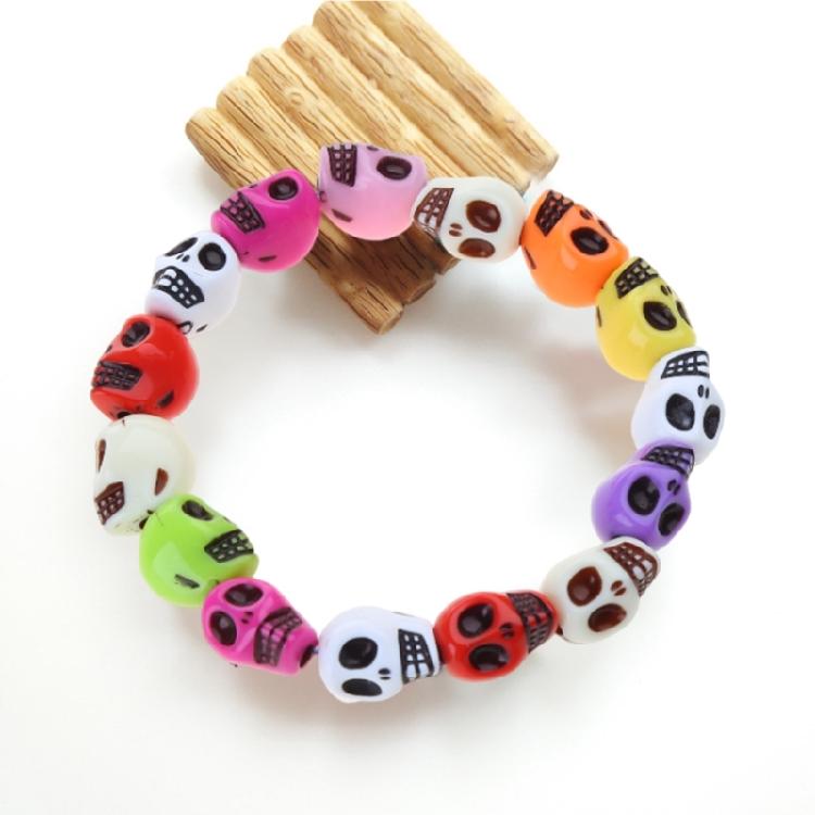 Colorful Skull Bracelet Punk Girl Elastic Bracelet Women's Skull Linked Bracelet