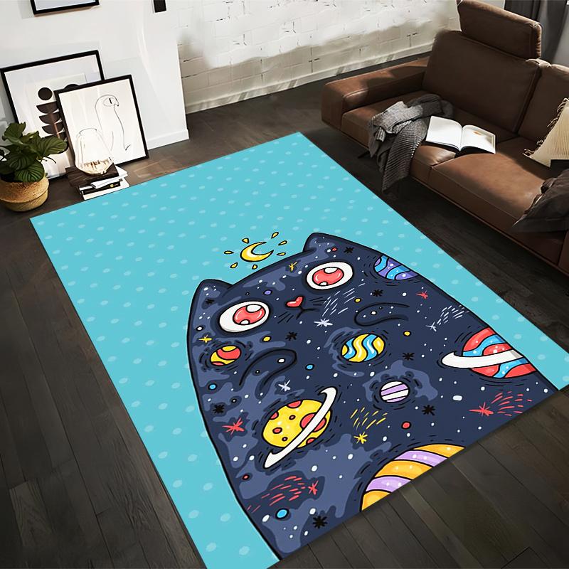 

Galaxy Cat Design Carpet with Cosmic Planets Stars Moon on Blue Polka Dot Suitable for use as an anti-slip for room and bedroom sofas 40x60cm( 15x23in )