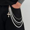 Punk Rock Cross-shaped Pearl Waist Chains Metal Pendant Pant Chain Waist Chain  For Women Man