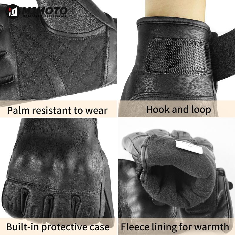 Retro Winter Motorcycle Leather Gloves with Certified Lined with Fleece for Warmth Protective Anti-fall Touch Motocross Gloves