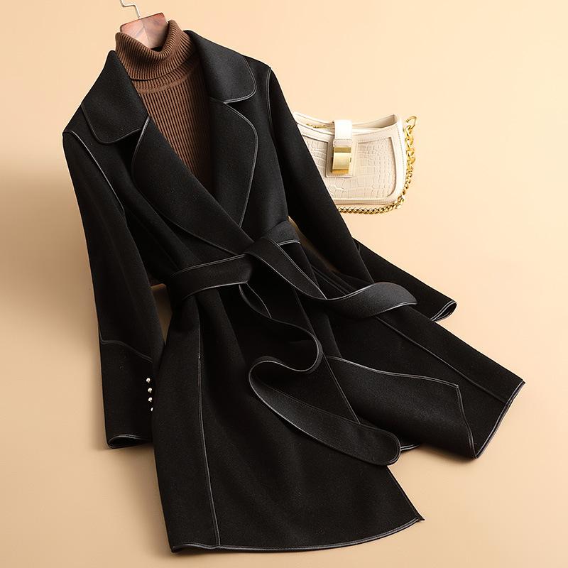 

Woolen coat women s autumn new age-reducing medium and long double-sided wool coat women s small S (recommended about 80-52.5 kg) чорний