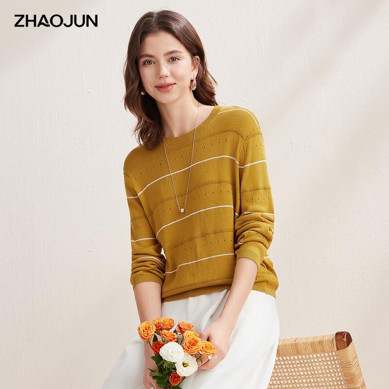 Zhaojun Damen Lyocell Tencel Gestricktes Gestreiftes Langarm-T-Shirt