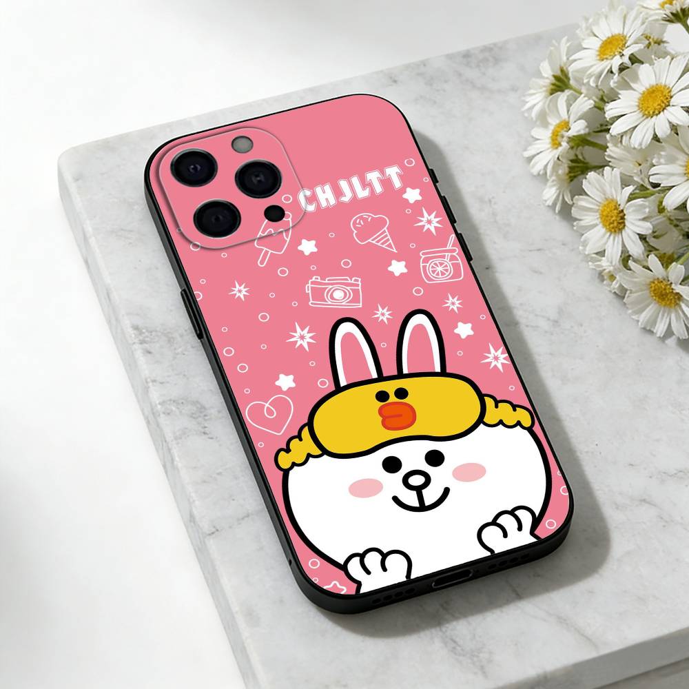 Cartoon L-LINE F-Friends Brown Phone Case For iPhone 17,16,15,14,13,12,11 Plus,Pro,Max,Mini Silicone black Soft Cover