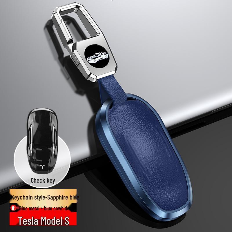 Tesla Model 3/Y/S Genuine Leather Key Cover with Metal Protective Shell Buckle