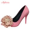 Fashion Aphixta Hot Sale Flowers Super Hight 10cm/12cm Stiletto Heels Pumps Sex Change Women Flock Office Casual Shoes Big Size 49 50