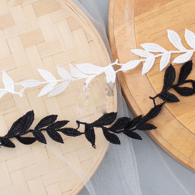2Yards White Black Embroidery Leaves Patch Repair Appliques DlY Lace Wedding Decoration Accessories