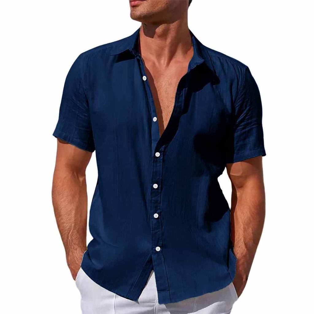 Designer Spring Summer Men's Casual Cotton Linen Solid Color Short Sleeve Shirts Loose Shirts
