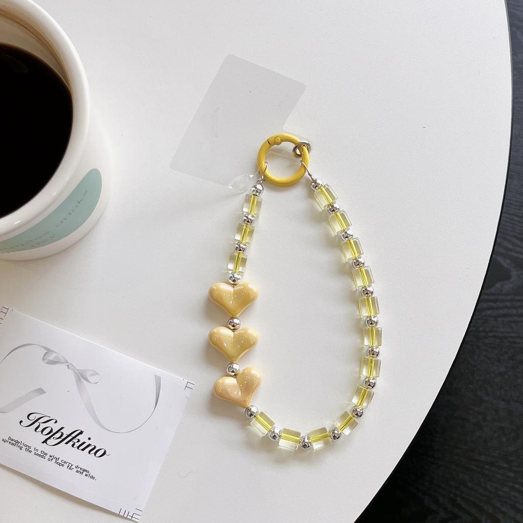 Candy Color 3D Heart Beaded Phone Lanyard Sparkling Glitter Strap Chain for iPhone 16 Pro Max 15 13 Handbag Accessory Ins Charm