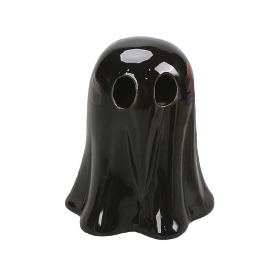 Keramická svítící dekorace duch Malá bílá figurka ducha LED Halloweenský duch Stolní ozdoba pro vnitřní domácí dekoraci