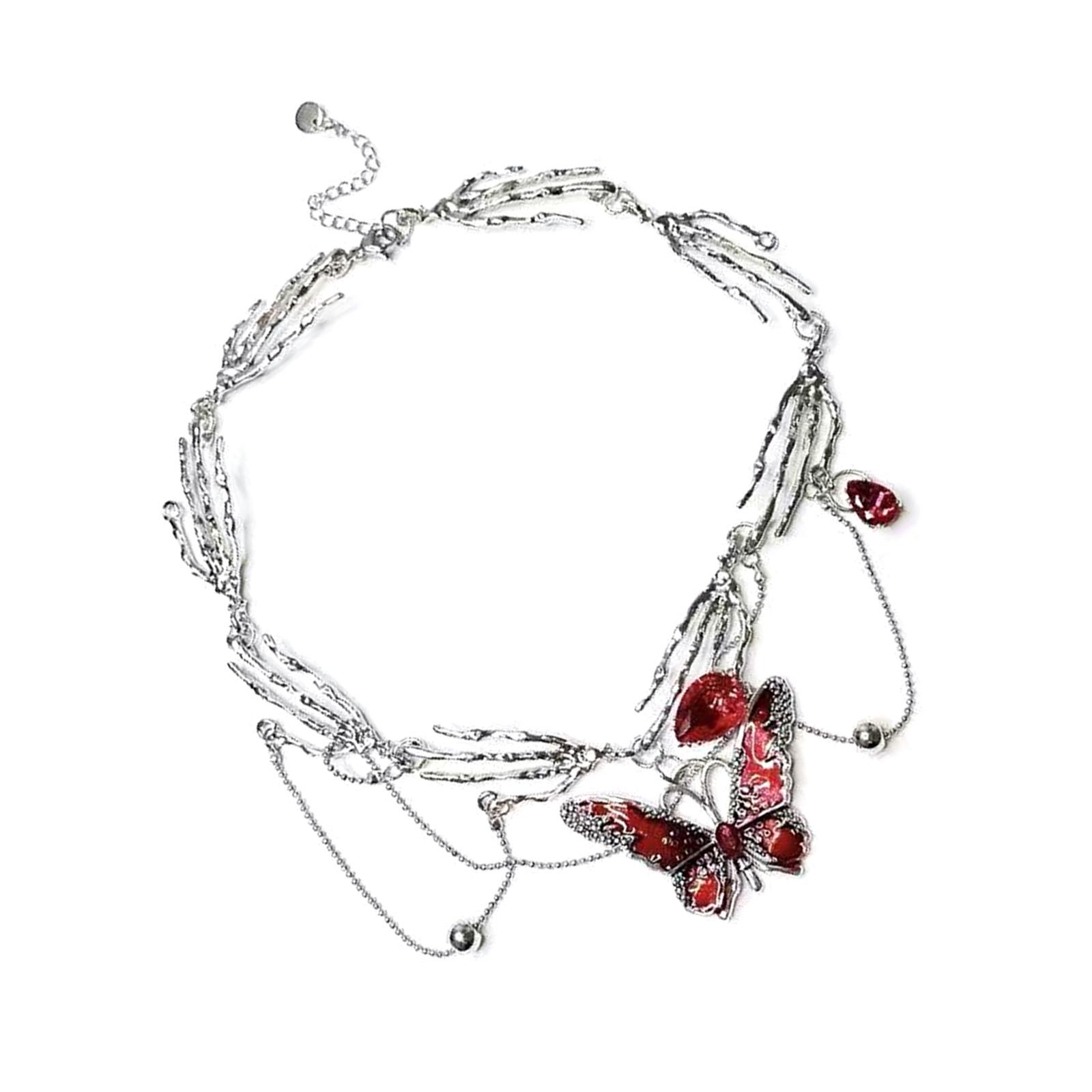 

Красная эмаль бабочка кисточки многослойное ожерелье элегантная регулируемая длина цепочка сплав ювелирные изделия подарок для женщин