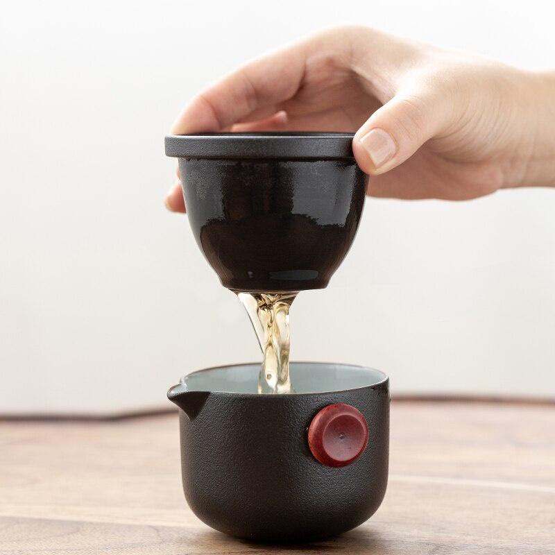 Black Ceramic Quick Tea Set One Pot Two Cups Kung Fu Tea Set Portable Ceramic Tea Set