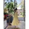 Small yellow suspender dress women's summer new waist temperament long dress seaside vacation skirt